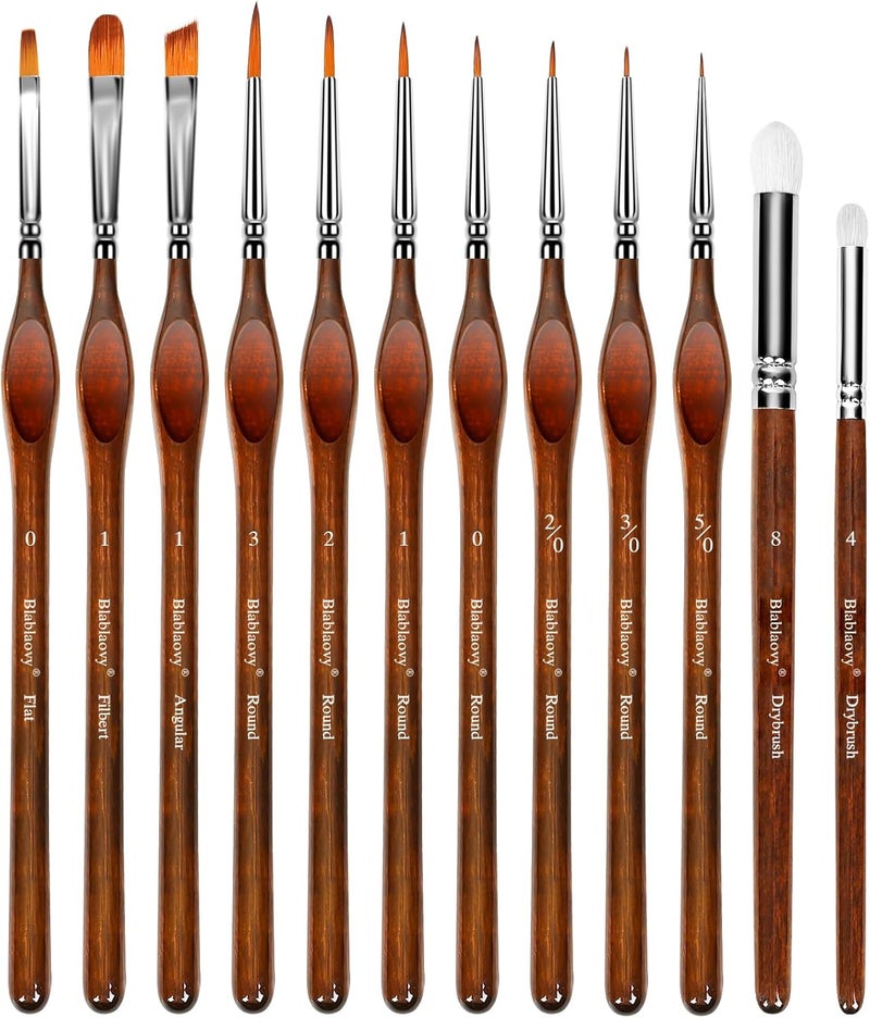 Blablaovy 12pcs Miniature Paint Brushes Drybrush Set, Detail Paint Brushes for Acrylics, Watercolor, Figurines Model, Face Painting, Piant by Number Kit for Adults - Triangular Handles (Brown) - Image 1